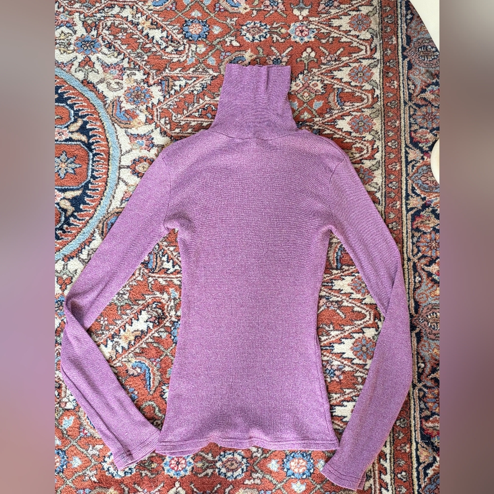 Michael Stars Metallic Pinkish/Purple Ribbed Stretchy Turtleneck Sweater OS